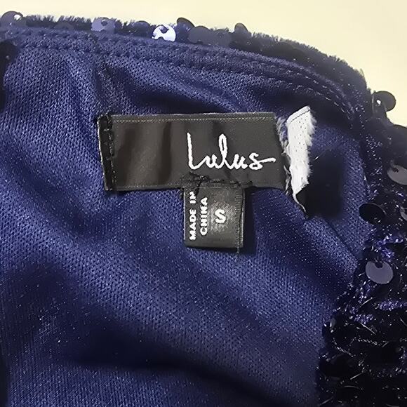 LULU'S SZ S Mesmerizing Diva Navy Blue Sequin Wide-Leg Halter Jumpsuit NEW B27 - Picture 10 of 11